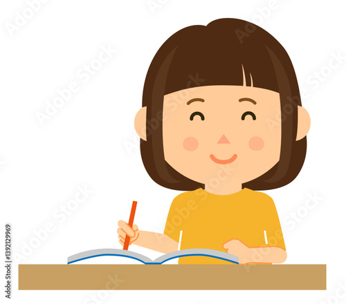 0073笑顔で勉強している子供