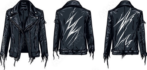 This image depicts a rocker leather jacket, suitable for incorporation into a logo, label, sign, or badge