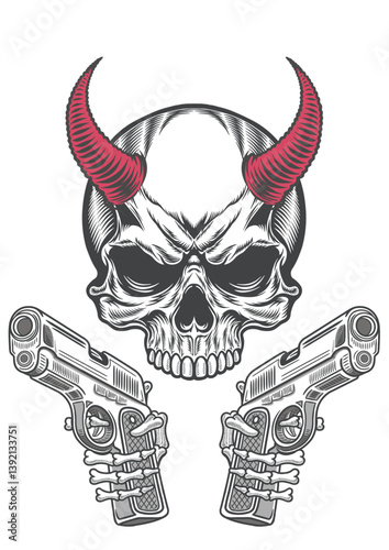 Horrible demon skull in hustle artwork style 26