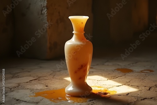 The oil was spilled next to an alabaster jar