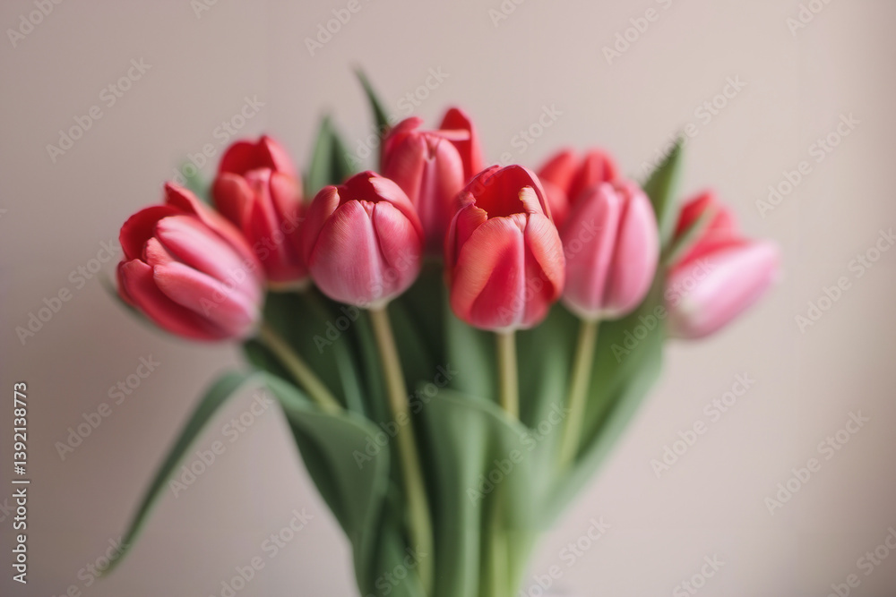 Red Tulips in Bloom with Vibrant Mood Against a Soft White Background. Red Tulips in Bloom with Vibrant Mood Against a Soft White Background.