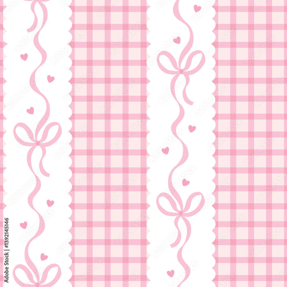 Seamless kawaii spring pattern with pastel bows and gingham background. Cute girly design perfect for fabrics, wallpapers, and stationery. Seamless kawaii spring pattern with pastel bows and gingham background. Cute girly design perfect for fabrics, wallpapers, and stationery.