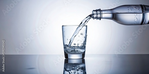 Night Photography: Slow Motion Water Pour, Closeup Bottle to Glass, Dark Background, Sparkling Water, Refreshing Drink