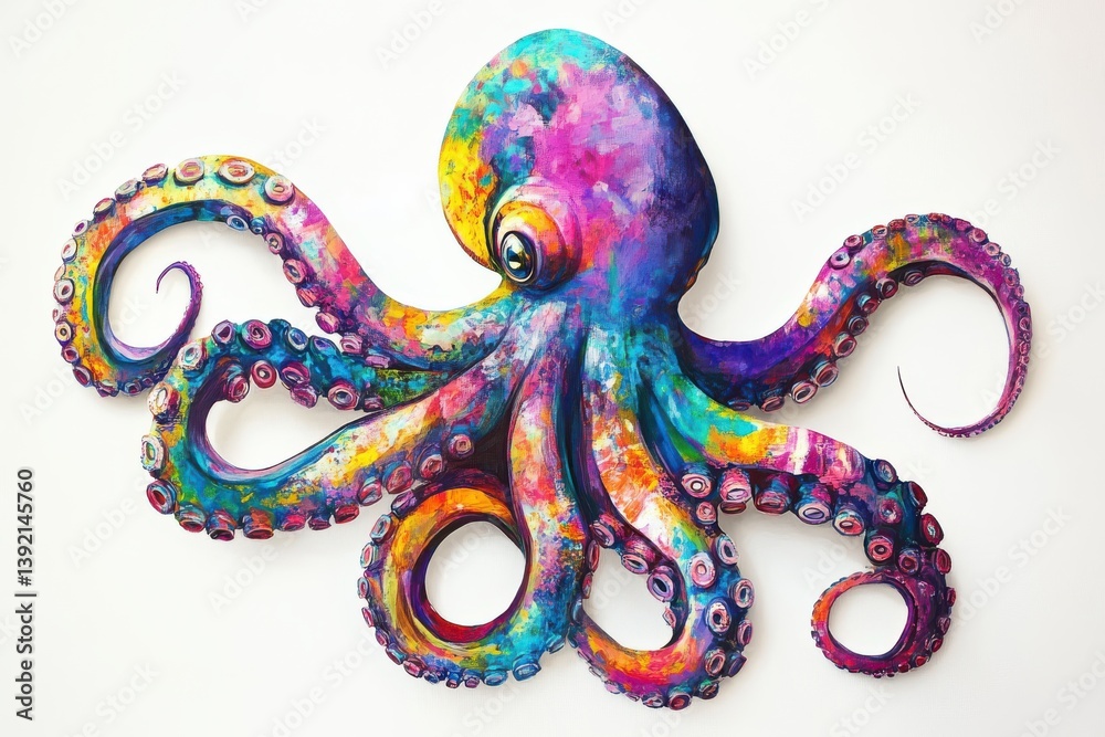 Fototapeta premium Vibrant Rainbow Octopus Artwork a captivating watercolor painting with vivid colors and intricate isolated on transparent background