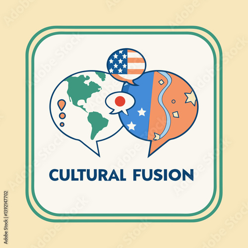 Illustration of cultural fusion with flags and the world