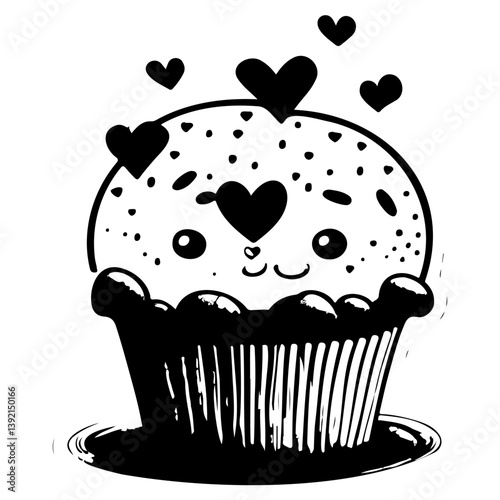 Charming cupcake with hearts conveying affection and sweetness in a playful style