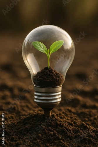 Obraz na płótnie Light Bulb with Growing Plant Symbolizing Sustainability and Green Energy in Nature Against Earthy Background w salonie
