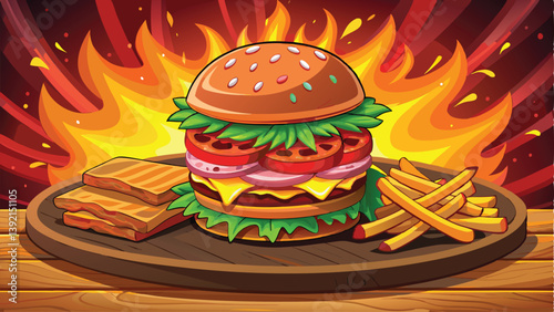 Floating burger isolated on white background