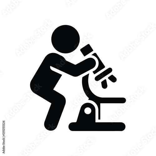microscope icon, stickman biologist studies the microworld, isolated human silhouette