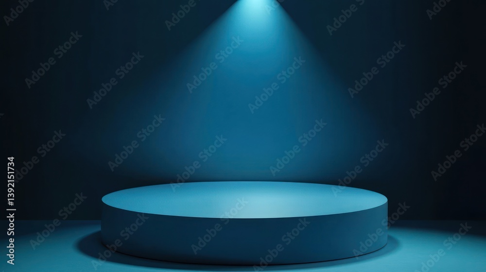 Empty blue pedestal, spotlight, product presentation, minimal design, promotional backdrop, for display, modern, stage Empty blue pedestal, spotlight, product presentation, minimal design, promotional backdrop, for display, modern, stage
