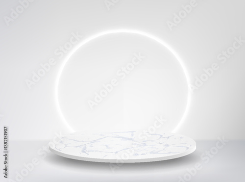 3d white podium with mirror. Pastel background abstract Vector geometric forms. Podium for holiday greeting card or sale, pedestal, display product mockup, banner