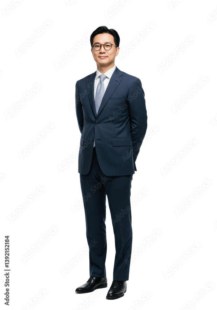 Professional businessman in a suit standing confidently against a plain background Professional businessman in a suit standing confidently against a plain background