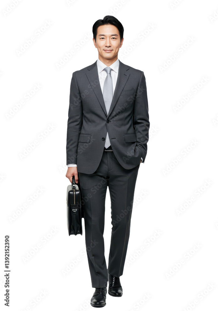 Confident businessman walking with a briefcase in a professional setting Confident businessman walking with a briefcase in a professional setting