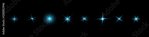 Glow blue transparent starlight effect set. Abstract special effect element design. Sparkle, flare, stars. Vector. Eps 10
