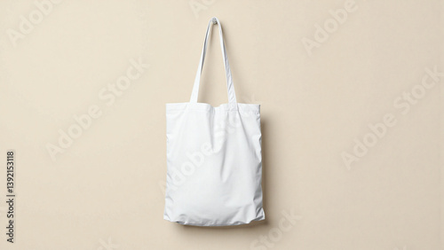 White tote bag mockup hanging on wall