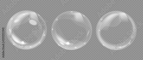 Bubbles. Realistic soap bubble element vector set on a transparent background. Eps 10