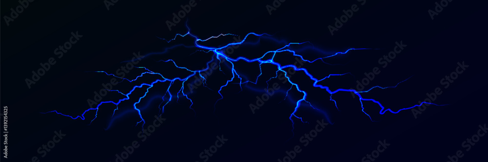 Lightning. Thunder storm realistic lightning. Bright light effects. Blue lightning. Vector illustration Lightning. Thunder storm realistic lightning. Bright light effects. Blue lightning. Vector illustration