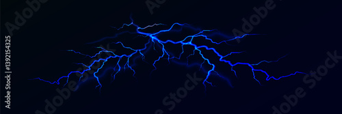 Lightning. Thunder storm realistic lightning. Bright light effects. Blue lightning. Vector illustration