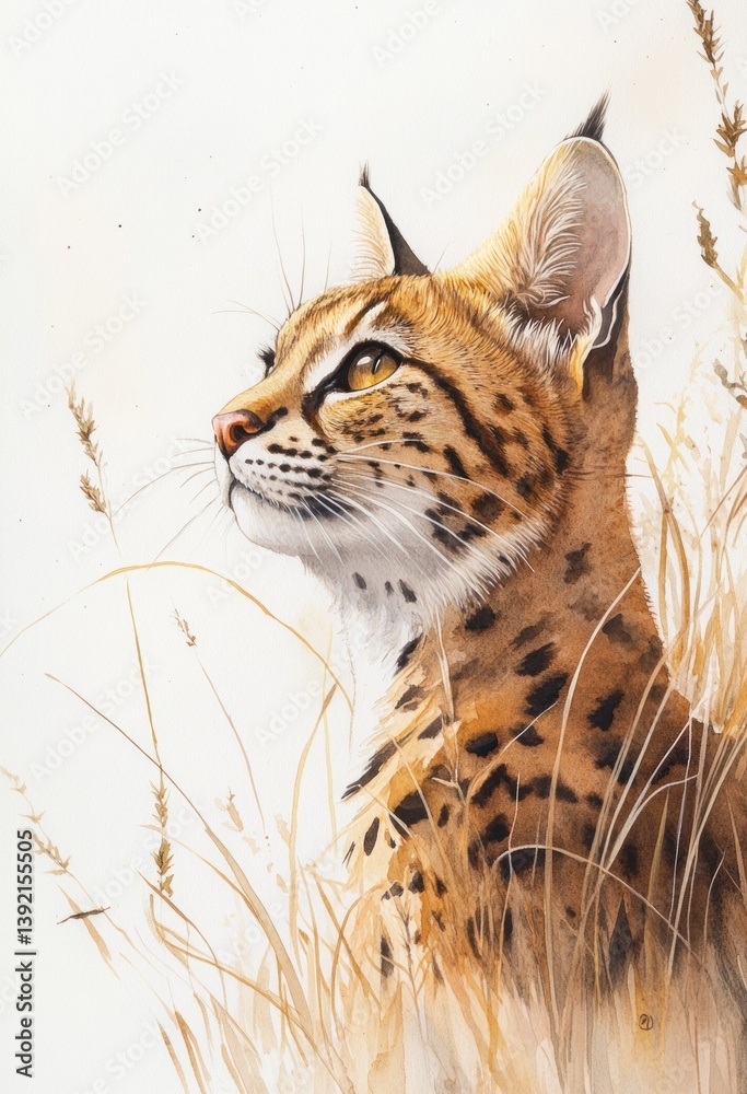 Obraz premium A detailed watercolor painting of a feline animal in nature