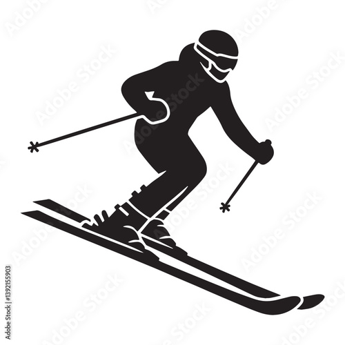 Elegant Turn Alpine Skier silhouette, stylish movement on the slopes – Skier illustration – Minimalist skier vector – Skier silhouette

