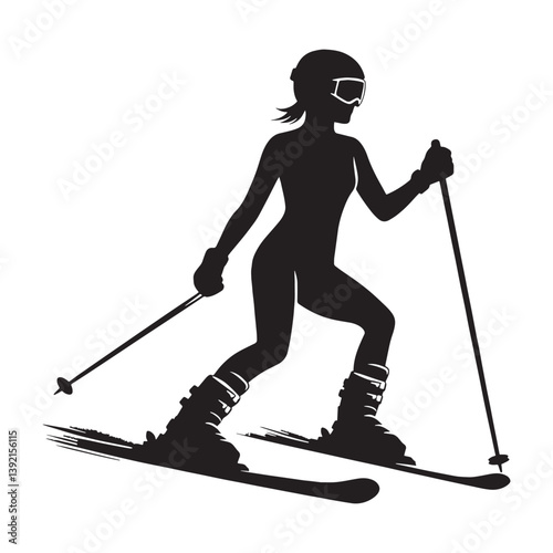Trail Master Alpine Skier silhouette, commanding the winter course – Skier illustration – Minimalist skier vector – Skier silhouette

