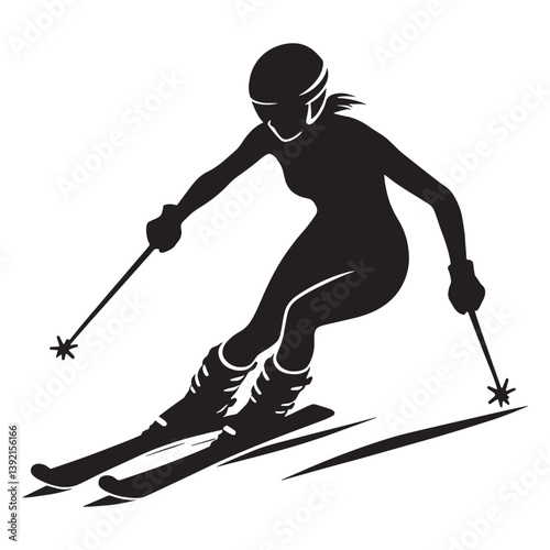 Mountain Speed Alpine Skier silhouette, embracing cold winds and rapid movement – Skier illustration – Minimalist skier vector – Skier silhouette

