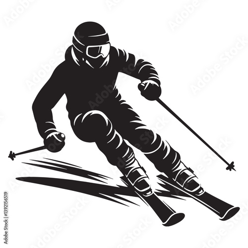 Fearless Alpine Skier silhouette, capturing the thrill of mountain descent – Skier illustration – Minimalist skier vector – Skier silhouette

