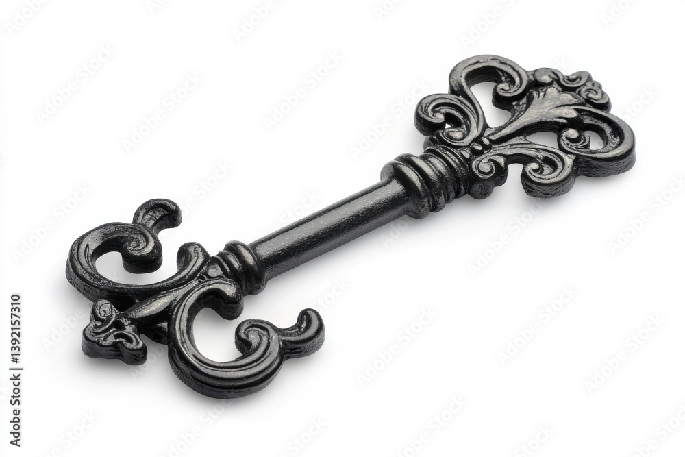 Antique ornate skeleton key black metal detailed craftsmanship isolated on white background isolated on transparent background Antique ornate skeleton key black metal detailed craftsmanship isolated on white background isolated on transparent background
