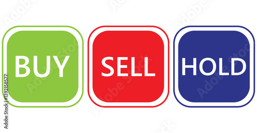  Buy Sell Hold stock market ot cryptocurrency trading button icon set