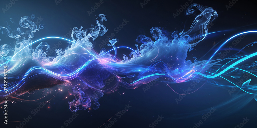 Fototapeta premium Abstract Background With Luminous Energy Streams And Ethereal Smoke On Dark Backdrop
