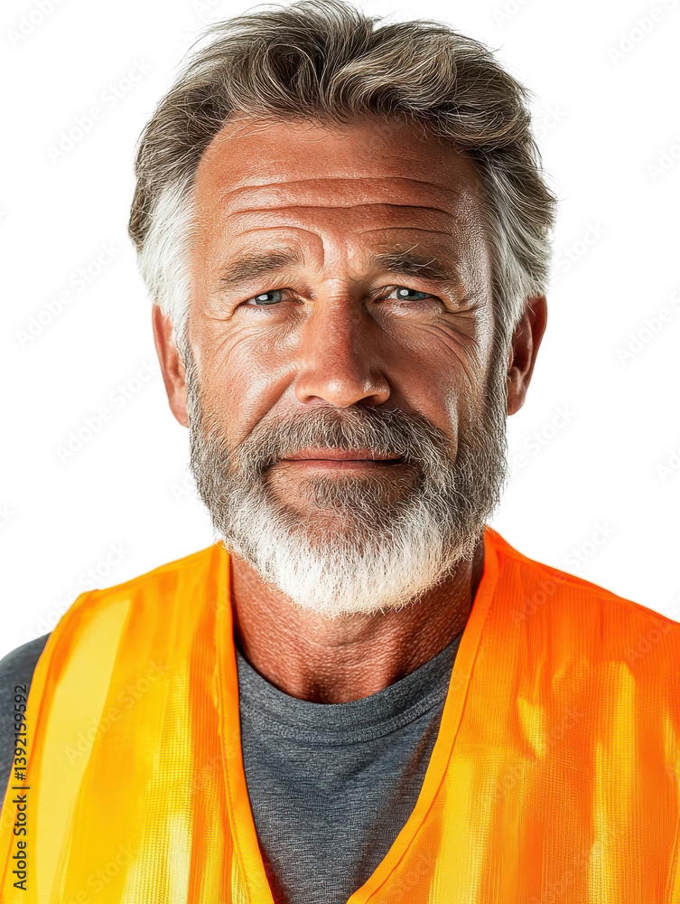 Obraz premium Portrait of a senior man wearing a reflective safety vest, isolate on white background. cutout png.