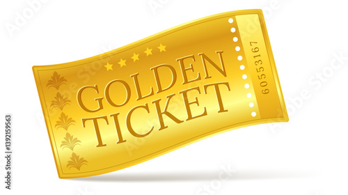 golden ticket for event, show, concert, luxury vip pass on white background