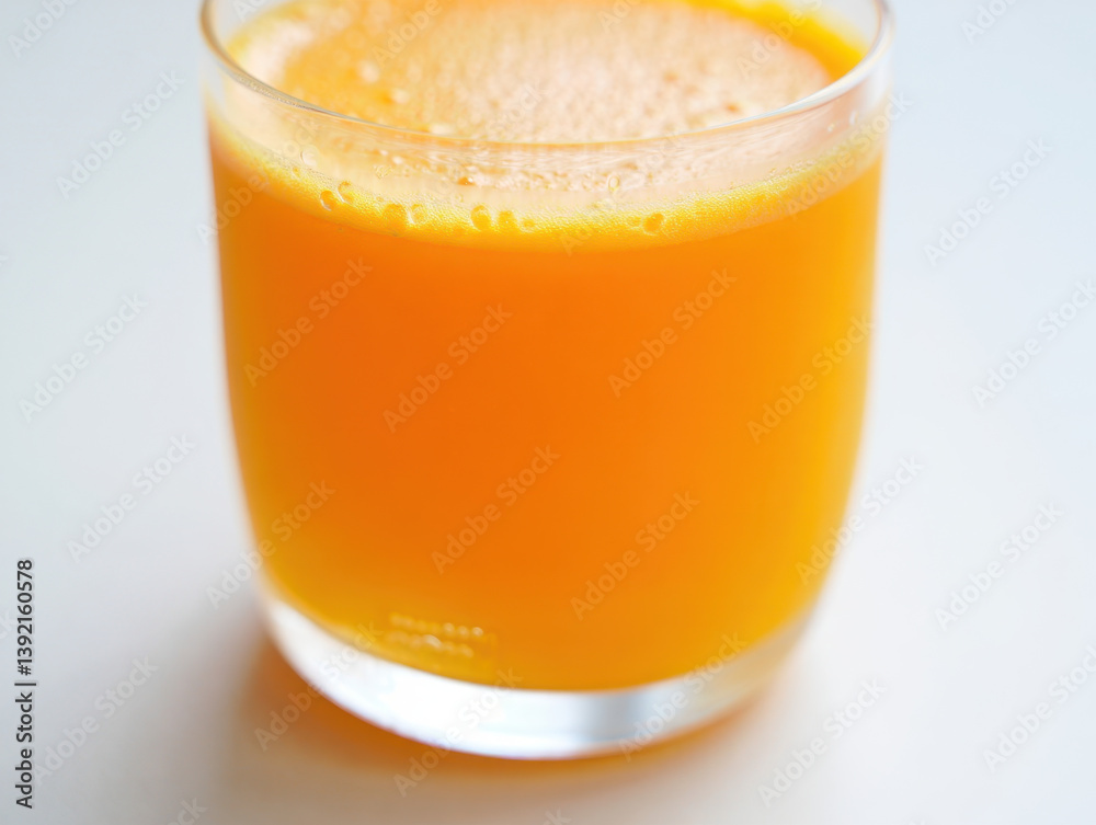 Freshly Squeezed Orange Juice in Glass on White Table Freshly Squeezed Orange Juice in Glass on White Table