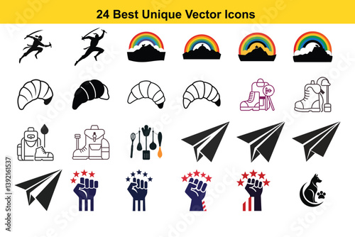 Vector icon set with travel, sun, beach, tree, and car symbols for your design