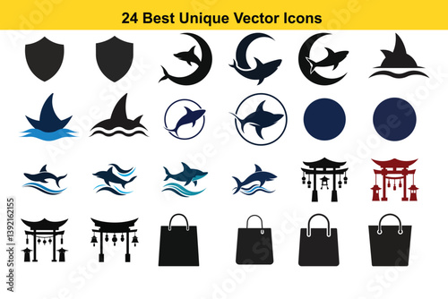 Black and white vector icons set illustration with tree, food, heart love symbols silhouette design