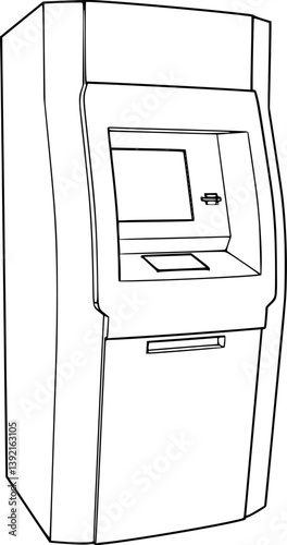  of ATM line drawing on white background, vector