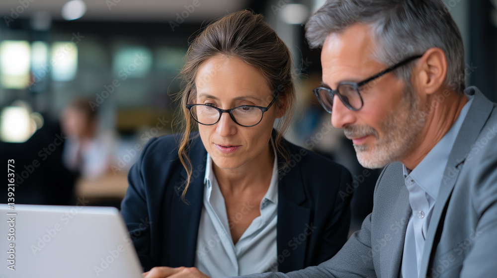 Fototapeta premium Business Professionals Collaborate on Software Solutions in Modern Office