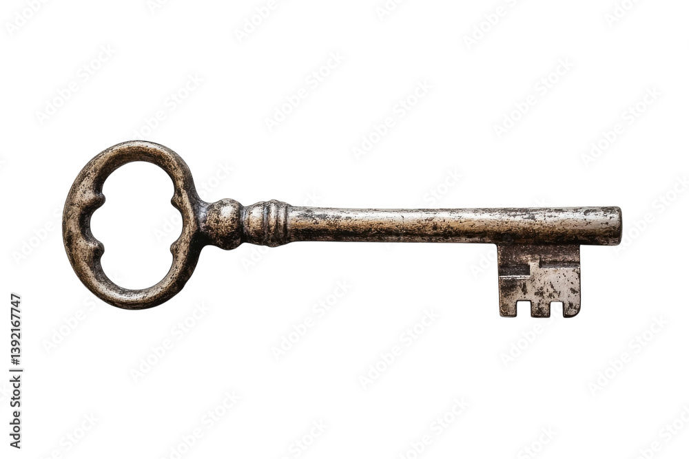 Antique skeleton key aged metal worn patina isolated on white background A timeless symbol of isolated on transparent background Antique skeleton key aged metal worn patina isolated on white background A timeless symbol of isolated on transparent background