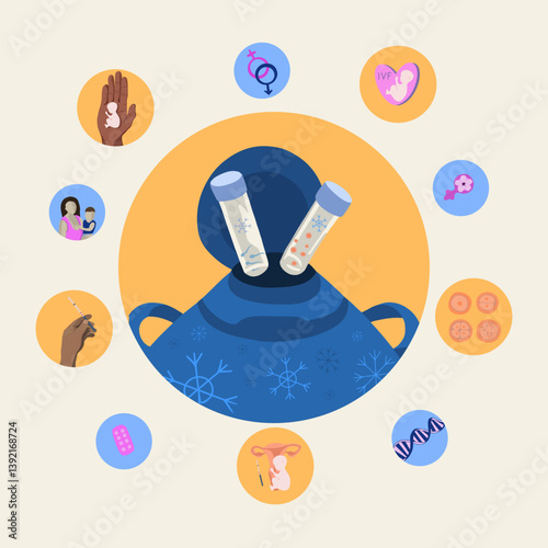 Vector isolated illustration of egg and sperm freezing. Cryopreservation. Preparation for artificial insemination. Egg and sperm donation.