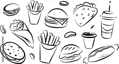 Fast Food Icons Burgers, Fries, Tacos, Soda, and More