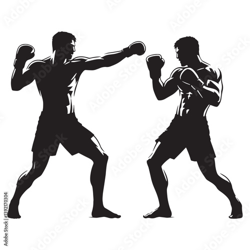 Intense Fighter silhouette, symbolizing raw athleticism – Fighter illustration – Fighter vector – sportsmen silhouette

