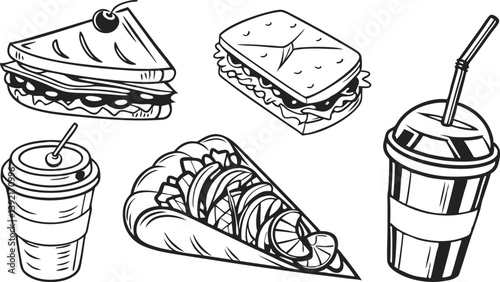 Fast Food Illustrations Sandwiches, Wraps, and Drinks