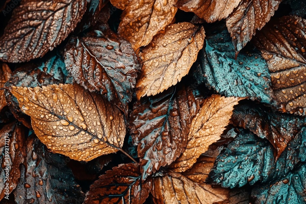 Wet Leaves, Autumn Colors, Water Droplets, Nature Photography, Fall Season, Close-up View, Dew Drops, Colorful Leaves, Natural Beauty, Outdoor Scene Wet Leaves, Autumn Colors, Water Droplets, Nature Photography, Fall Season, Close-up View, Dew Drops, Colorful Leaves, Natural Beauty, Outdoor Scene