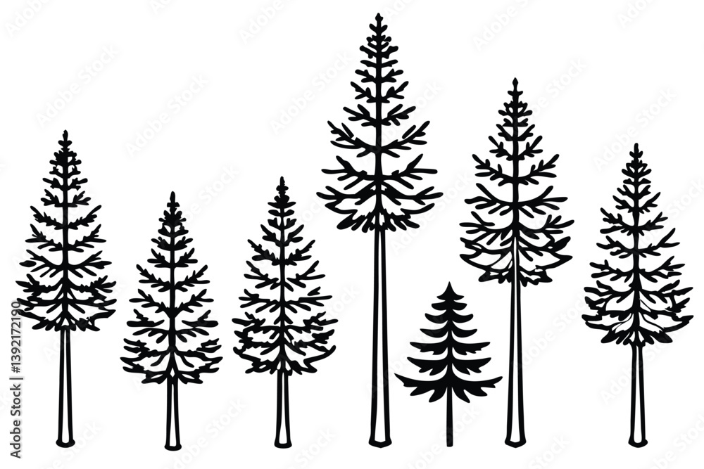 Obraz premium ponderosa line art elegant forest tree drawing in black style