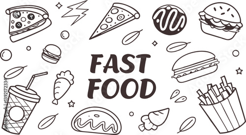Fast Food Icons Burgers, Pizza, Fries, Drinks, and More