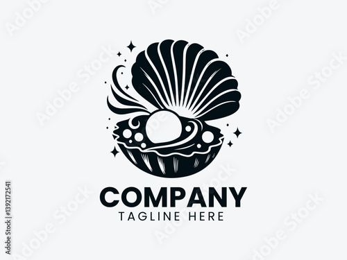 Elegant Open Seashell Shining Pearl Ocean Treasure Vector Logo Design, Seashell Open Pearl Treasure Logo