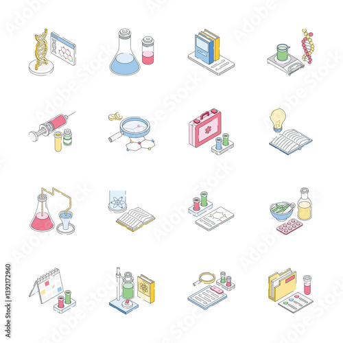 Trendy collection showing science study isometric icons, easy to edit