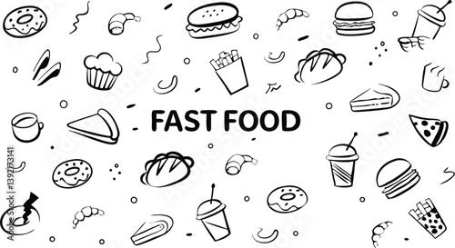 Fast Food Menu Burgers, Donuts, Fries, Drinks, and More