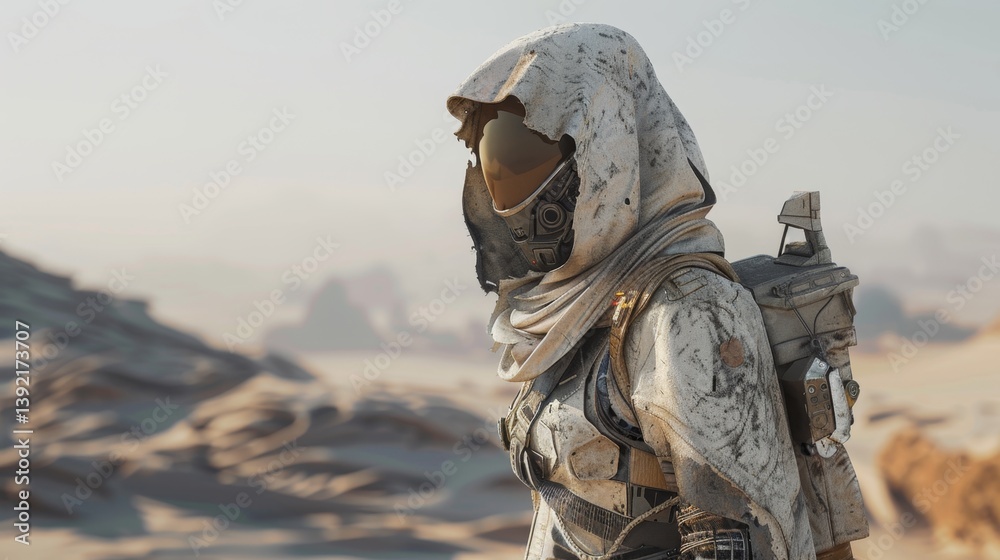 Desert survivor navigating a wasteland in search of relics under a relentless sun