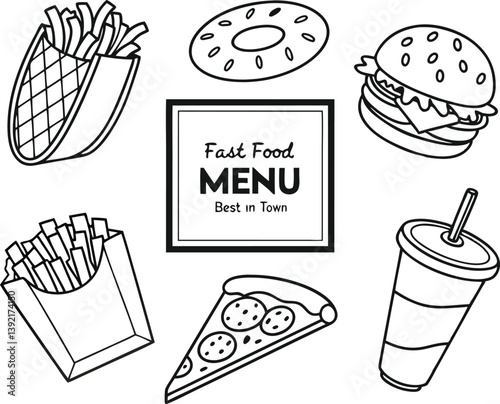 Fast Food Menu Best in Town Burger Fries Pizza Donut Taco